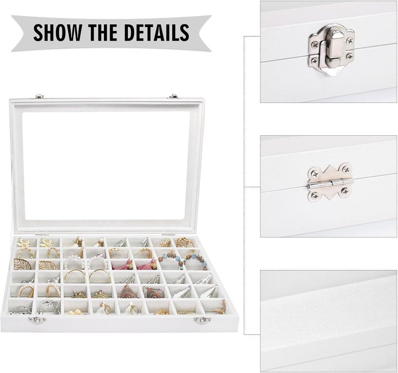 Siveit Jewelry Tray Organizer Box 48 Grid Jewelry Display Organizer Box with Transparent Lid Rings Earrings Necklaces Pendants Display Box Suitable for Women and Girls (48 Grid, White) - Image 4