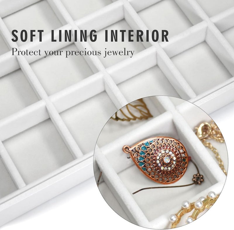 Siveit Jewelry Tray Organizer Box 48 Grid Jewelry Display Organizer Box with Transparent Lid Rings Earrings Necklaces Pendants Display Box Suitable for Women and Girls (48 Grid, White) - Image 2