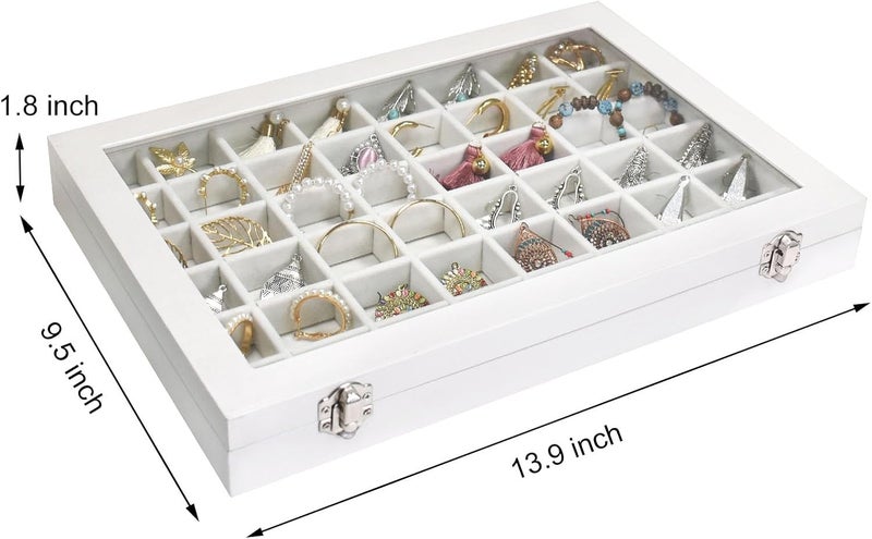 Siveit Jewelry Tray Organizer Box 48 Grid Jewelry Display Organizer Box with Transparent Lid Rings Earrings Necklaces Pendants Display Box Suitable for Women and Girls (48 Grid, White) - Image 3