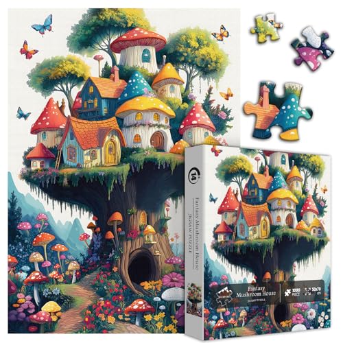 PICKFORU Mushroom Puzzles for Adults 1000 Pieces Magic Mushroom Treehouse Puzzle Fantasy Colorful Art Jigsaw Puzzle Challenging Hard Puzzles for Adults - Image 5