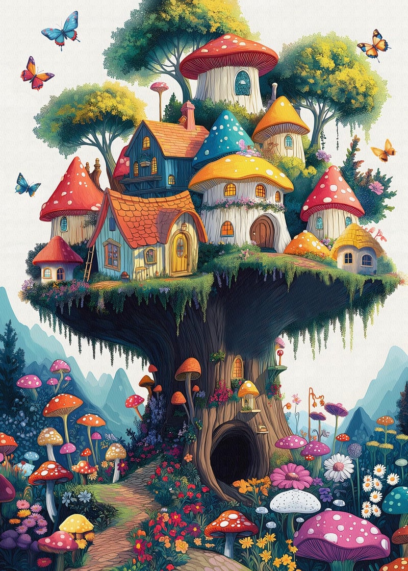 PICKFORU Mushroom Puzzles for Adults 1000 Pieces Magic Mushroom Treehouse Puzzle Fantasy Colorful Art Jigsaw Puzzle Challenging Hard Puzzles for Adults - Image 3
