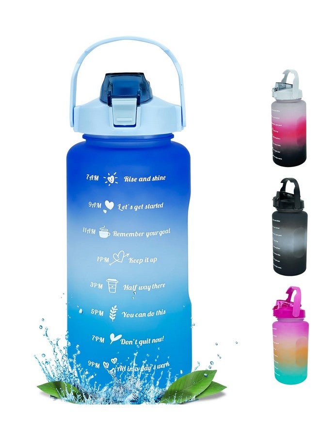 HOUSE OF QUIRK Of Quirk Plastic 2 Litre 3D Sticker Water Bottle With Straw, Unbreakable Sports Water Bottles With Handle, Leak Proof - Dark Blue/Whte/Light Blue - Image 1