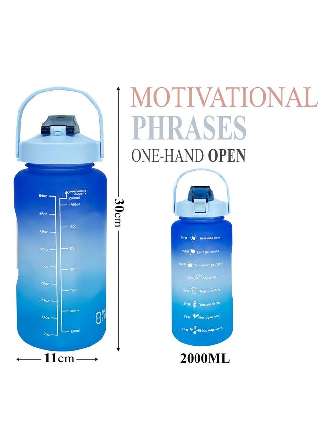 HOUSE OF QUIRK Of Quirk Plastic 2 Litre 3D Sticker Water Bottle With Straw, Unbreakable Sports Water Bottles With Handle, Leak Proof - Dark Blue/Whte/Light Blue - Image 3