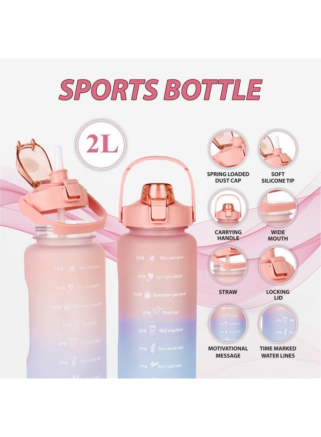 HOUSE OF QUIRK Of Quirk Plastic 2 Litre 3D Sticker Water Bottle With Straw, Unbreakable Sports Water Bottles With Handle, Leak Proof - Dark Blue/Whte/Light Blue - Image 2