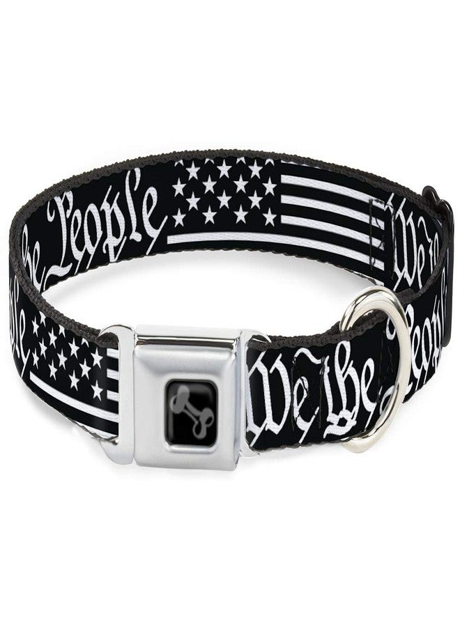 Buckle Down Dog Collar Seatbelt Buckle Americana Flag We The People Black White 16 to 23 Inches 1.5 Inch Wide - Image 1
