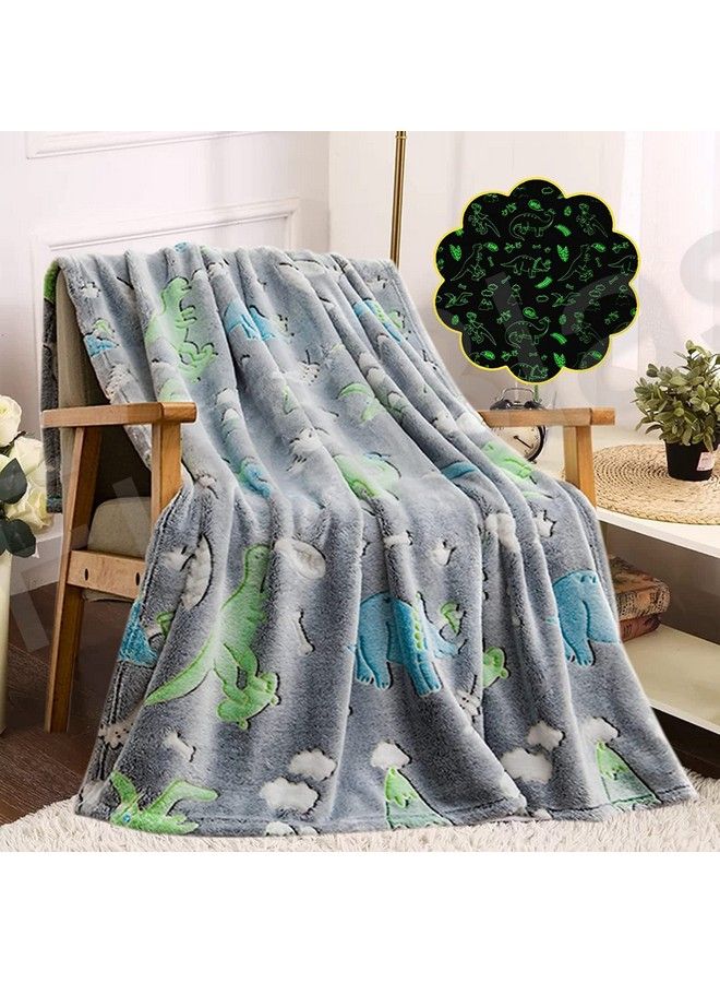FunBlast Blankets For Kidsglow In The Dark Blanket Cartoon Print Light Weight Soft Cozy All Weather Blankets For 110 Years Old Toddlers Baby Boys & Girls (Grey Dinosaur Polyester Lightweight) - Image 1