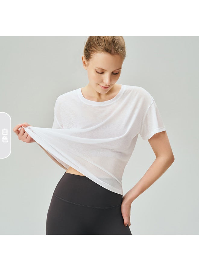Breathable Bamboo Yarn Sports Top Short-sleeved Women's Running Training Pilates Fitness Round Neck Blouse Yoga T-shirt Summer