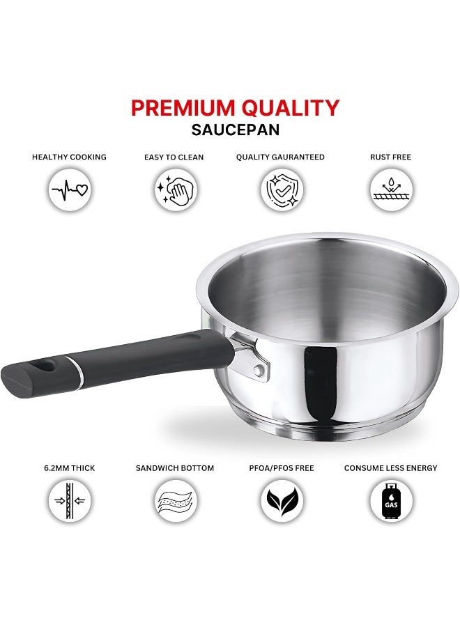 VINOD Tivoli Stainless Steel Saucepan without Lid, 2.3 Litre, 18 cm | SAS Capsule Bottom | 2-Layer Aluminum Core | Induction & Gas Friendly | Silver - Image 5