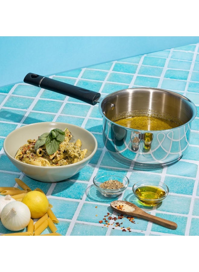 VINOD Tivoli Stainless Steel Saucepan without Lid, 2.3 Litre, 18 cm | SAS Capsule Bottom | 2-Layer Aluminum Core | Induction & Gas Friendly | Silver - Image 2