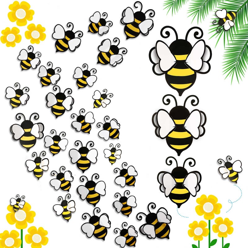 48 Pieces 3D Bee Yellow Stickers Decor Removable Mural Decals Honey Bee Clings for Home Office Fridge Decorations Party Supplies3 Sizes