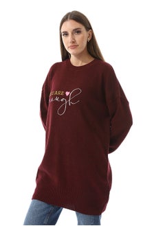 Andora You Are Enough Embroidered Slip On Burgundy Sweater  - Image 2