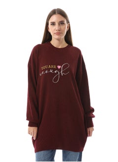 Andora You Are Enough Embroidered Slip On Burgundy Sweater  - Image 1
