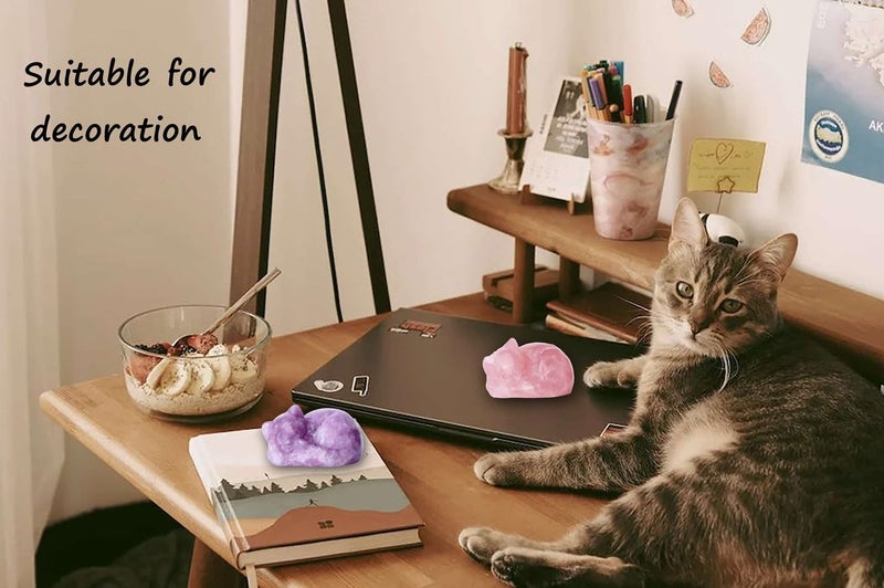 LAIDANLA Sleeping Cat Statue Pink Rose Quartz Healing Gemstone Hand Carved Cute Kitten Statue Figurine 1.6"" Decor Polished Stone Reiki Bedroom Office Desk Home Decoration Gifts - Image 4