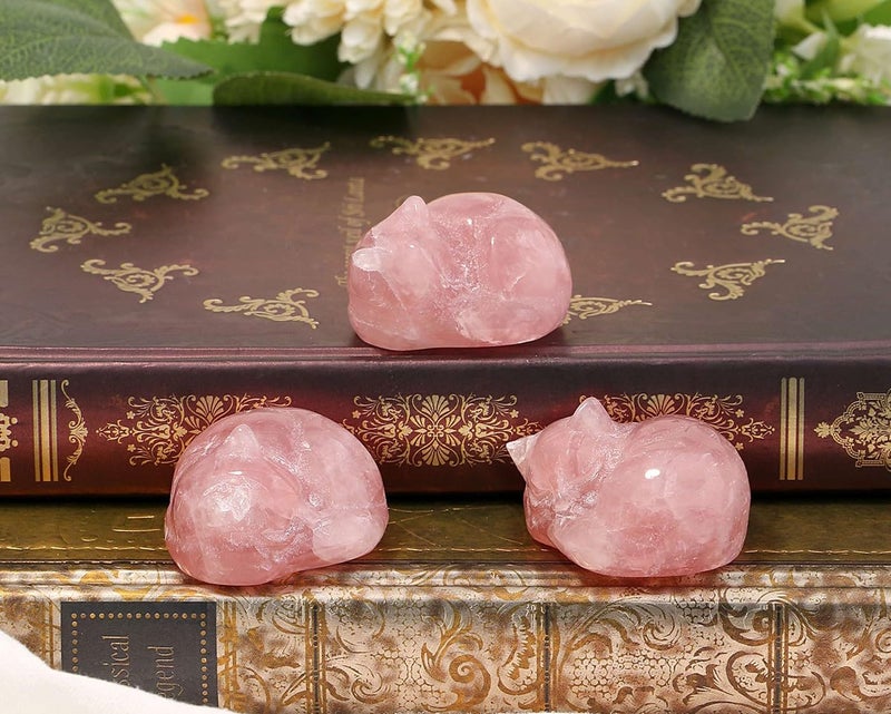 LAIDANLA Sleeping Cat Statue Pink Rose Quartz Healing Gemstone Hand Carved Cute Kitten Statue Figurine 1.6"" Decor Polished Stone Reiki Bedroom Office Desk Home Decoration Gifts - Image 2
