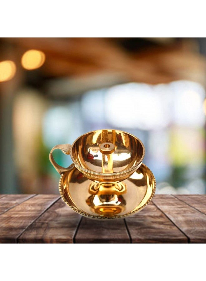 Skywalk Brass Akhand Jyoti Diya with Handle | Brass Akhand Jyot Sampat (_3 Inch X 3.5 Inch) Medium Gold - Image 3