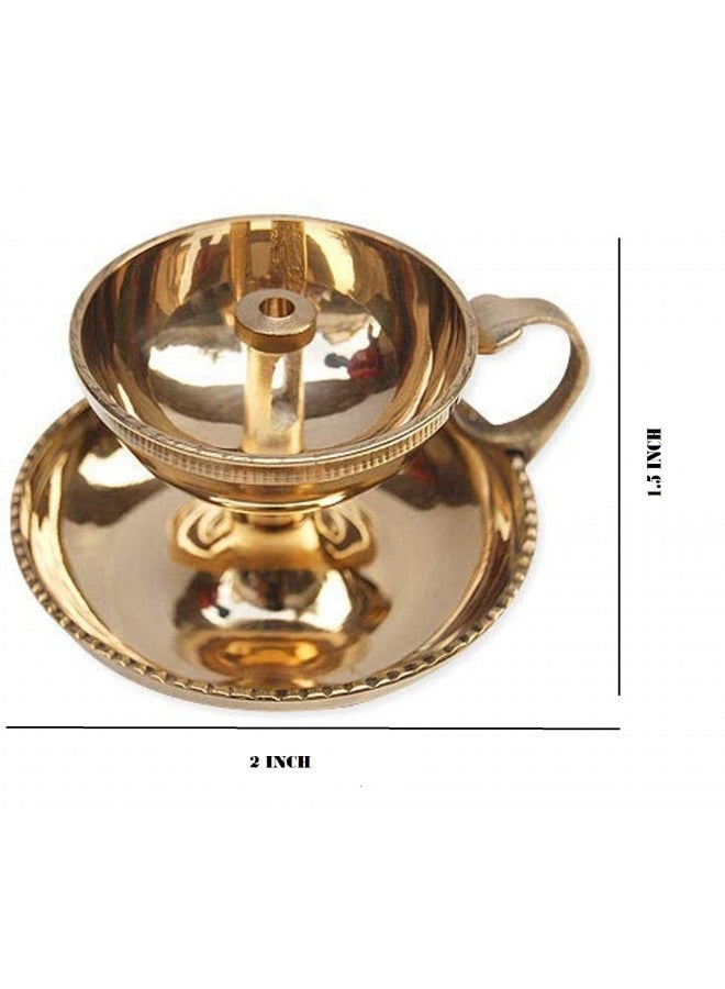Skywalk Brass Akhand Jyoti Diya with Handle | Brass Akhand Jyot Sampat (_3 Inch X 3.5 Inch) Medium Gold - Image 2
