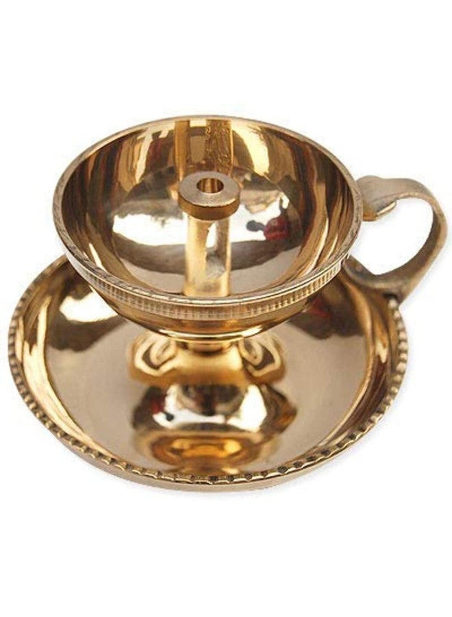 Skywalk Brass Akhand Jyoti Diya with Handle | Brass Akhand Jyot Sampat (_3 Inch X 3.5 Inch) Medium Gold - Image 1