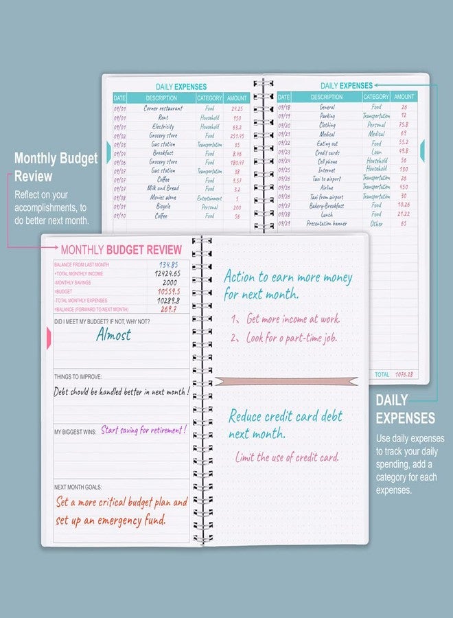 Getvow Budget Planner & Monthly Bill Organizer with Pockets. Expense Tracker Notebook, Budgeting Journal and Financial Planner Budget Book to Control Your Money, PP Cover, A5 - Blue Watercolor - Image 3