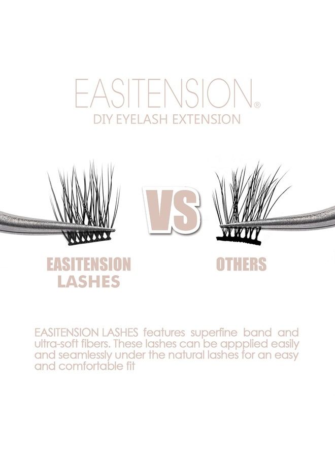 EASITENSION DIY Eyelash Extension, 3D Effect Glue Bonded Individual Lash 12 Clusters Volume Lashes Set, Home Eyelash Extension, C curl Lashes Pack (10MM) - Image 1