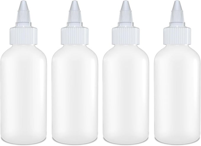 SQUEEZE BOTTLES 4 OZ EMPTY PLASTIC CONTAINERS FOR DRESSING SAUCES CONDIMENTS KETCHUP MUSTARD SYRUP OIL ARTS AND CRAFTS LEAK PROOF BPA FREE REFILLABLE TWIST TOP PACK OF 4