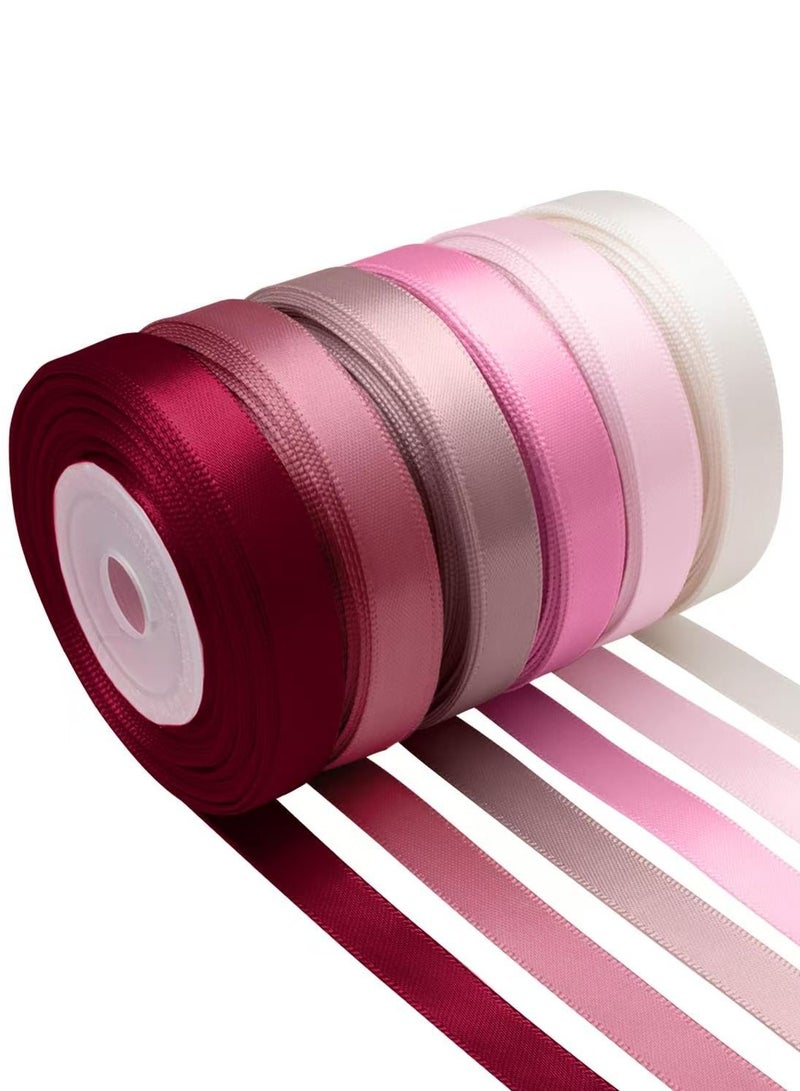كيلا 6 قطع من شرائط الساتان الوردية بعرض 3/8 بوصة، شريط وردي فاتح غباري، شريط ساتان مزدوج الوجه بلون سادة متنوع، لتغليف باقة زهور الزفاف، تغليف الهدايا، فيونكات الشعر، الحرف اليدوية - Image 1