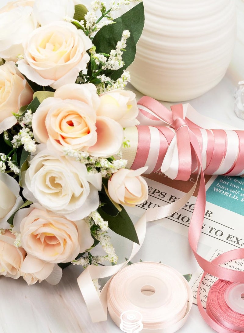 كيلا 6 قطع من شرائط الساتان الوردية بعرض 3/8 بوصة، شريط وردي فاتح غباري، شريط ساتان مزدوج الوجه بلون سادة متنوع، لتغليف باقة زهور الزفاف، تغليف الهدايا، فيونكات الشعر، الحرف اليدوية - Image 3