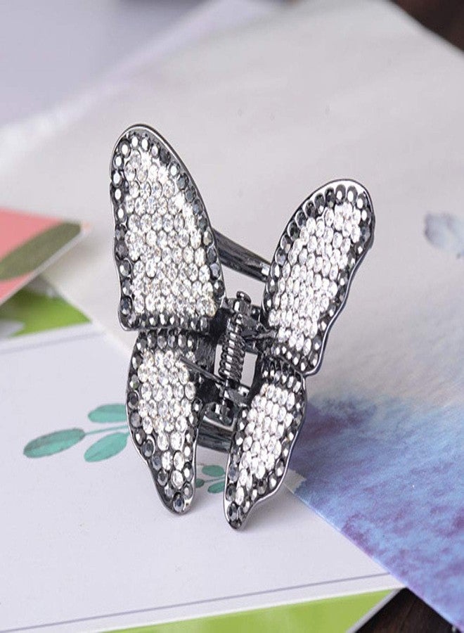 سوبيربليس مشبك شعر عتيق من الكريستال والمعدن على شكل فراشة، مزود بدبابيس، ومشبك شعر على شكل فراشة مرصع بأحجار الراين، ومشبك شعر على شكل فيونكة للنساء (أبيض) - Image 5