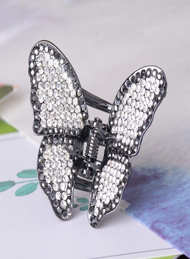 سوبيربليس مشبك شعر عتيق من الكريستال والمعدن على شكل فراشة، مزود بدبابيس، ومشبك شعر على شكل فراشة مرصع بأحجار الراين، ومشبك شعر على شكل فيونكة للنساء (أبيض) - Image 4