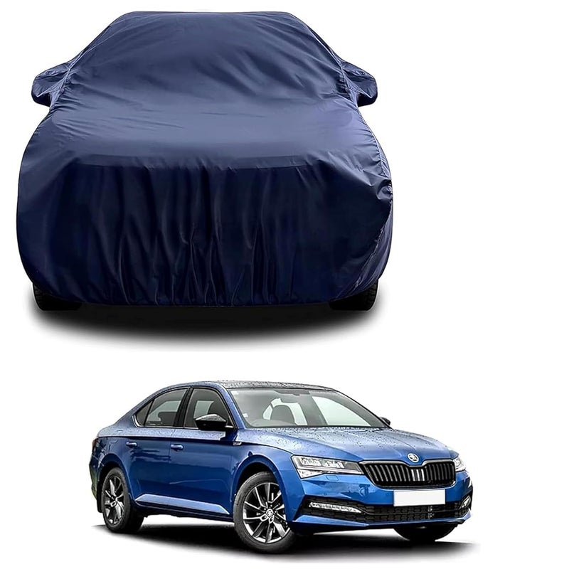 sulfar 100% Water Resistant Car Body Cover Compatible with Mirror for Skoda Superb (Triple Stitched, Full Bottom Elastic, Navy Blue) - Image 1