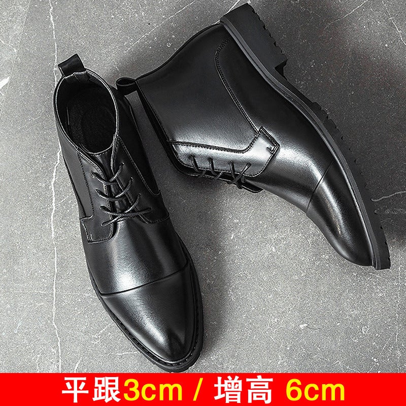 Winter Middle Help Leather Boots High-Help Leather Shoes Male Increased Three-Joint Chelsea Boots British Pointed And Cotton Martin Boots - Image 3
