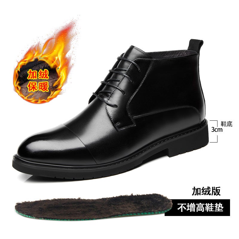 Winter Middle Help Leather Boots High-Help Leather Shoes Male Increased Three-Joint Chelsea Boots British Pointed And Cotton Martin Boots - Image 1