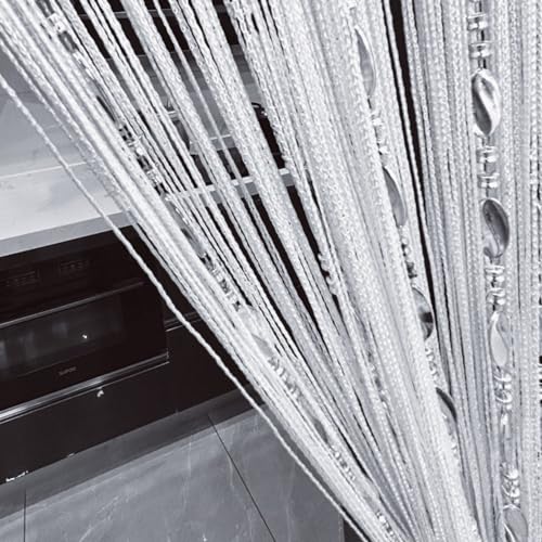 ave split 100cmX200cm Decorative Door String Curtain Beads Wall Panel Fringe Window Room Divider Blind for Wedding Coffee House Restaurant Parts Door Divider Beads Tassel Screen Decoration (white25) - Image 1