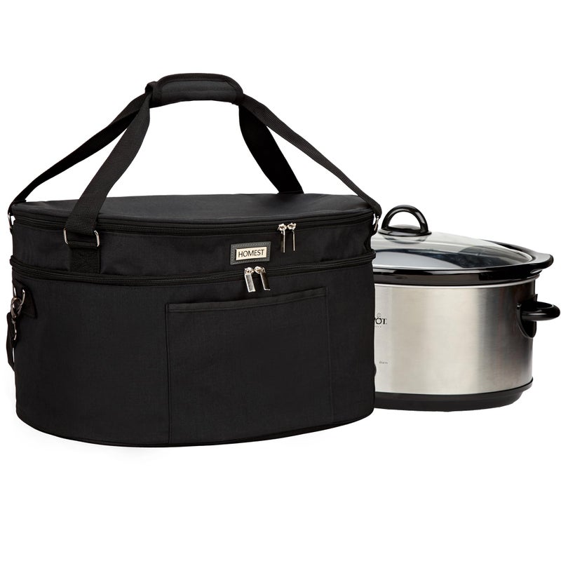 HOMEST HOMEST Slow Cooker Bag for CrockPot 68 Quart Insulated Travel Carrier with Easy to Clean Lining Carry Case with Top Zip Compartment and Utensil Pocket 