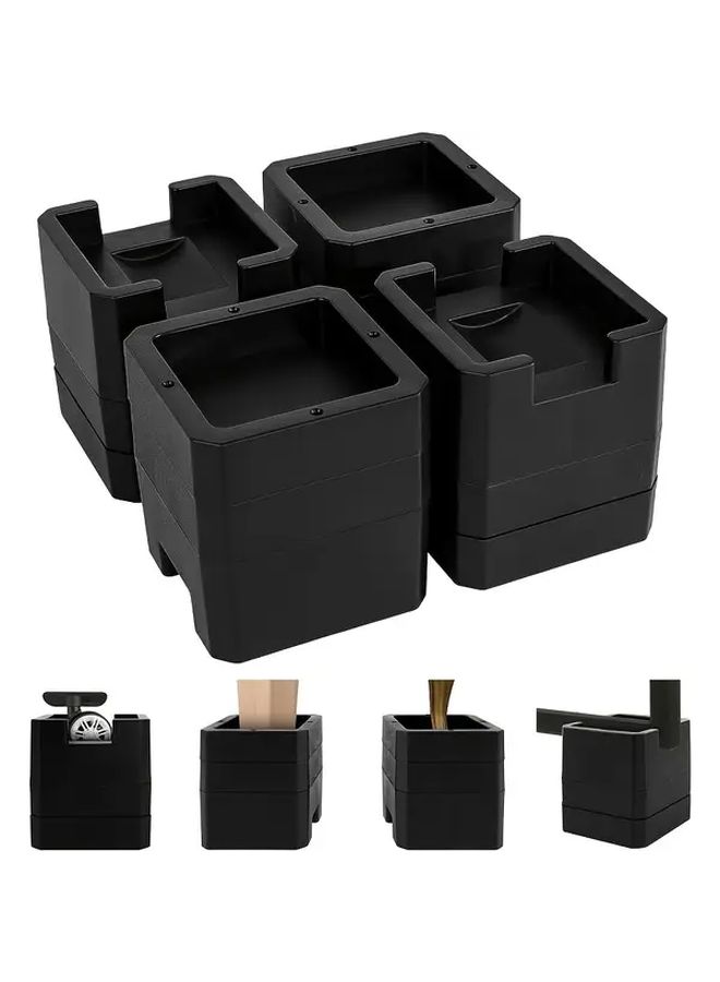 4 Pack Black Adjustable Bed Risers 3 Inches Lift Set with Wheels for Furniture - Image 1