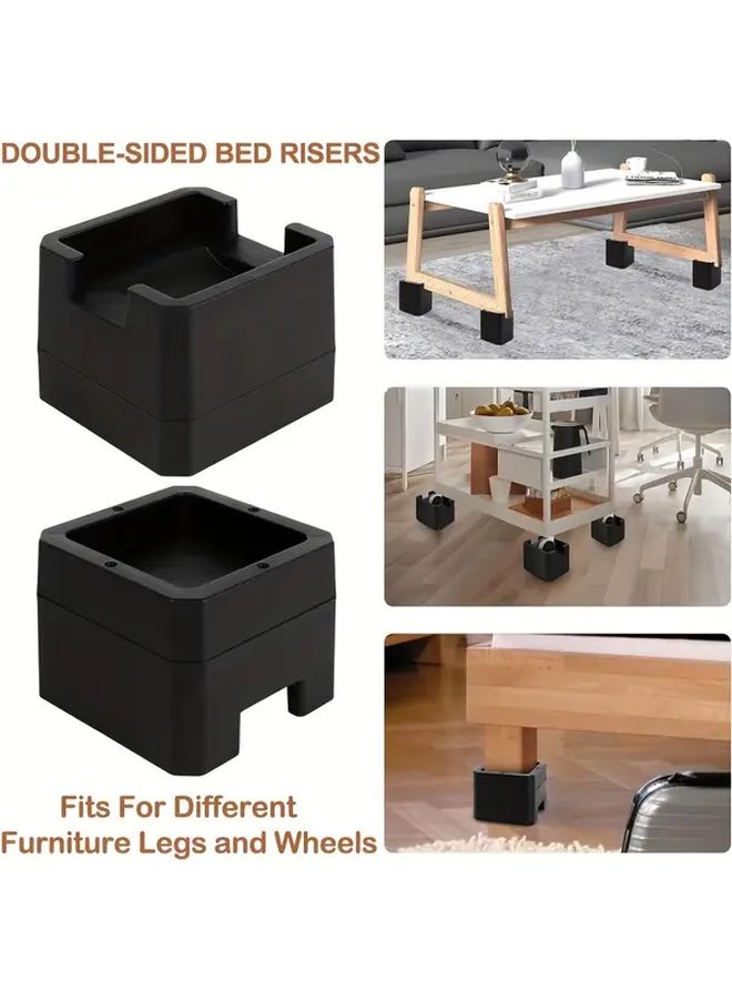 4 Pack Black Adjustable Bed Risers 3 Inches Lift Set with Wheels for Furniture - Image 2