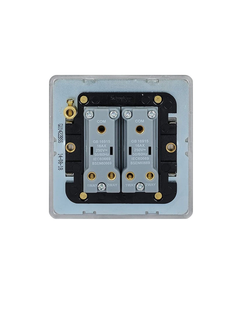 Schneider Electric GU1422BSS 2 Gang Ultimate Screwless Rocker Flat Plate Switch, Stainless Steel with Black Interior - Image 3