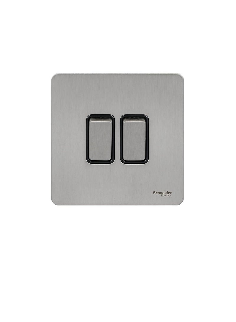 Schneider Electric GU1422BSS 2 Gang Ultimate Screwless Rocker Flat Plate Switch, Stainless Steel with Black Interior - Image 1