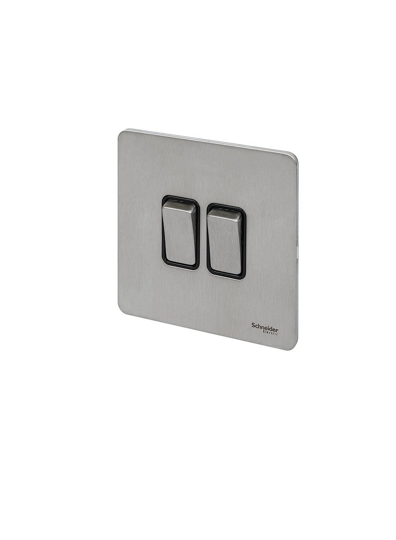 Schneider Electric GU1422BSS 2 Gang Ultimate Screwless Rocker Flat Plate Switch, Stainless Steel with Black Interior - Image 2