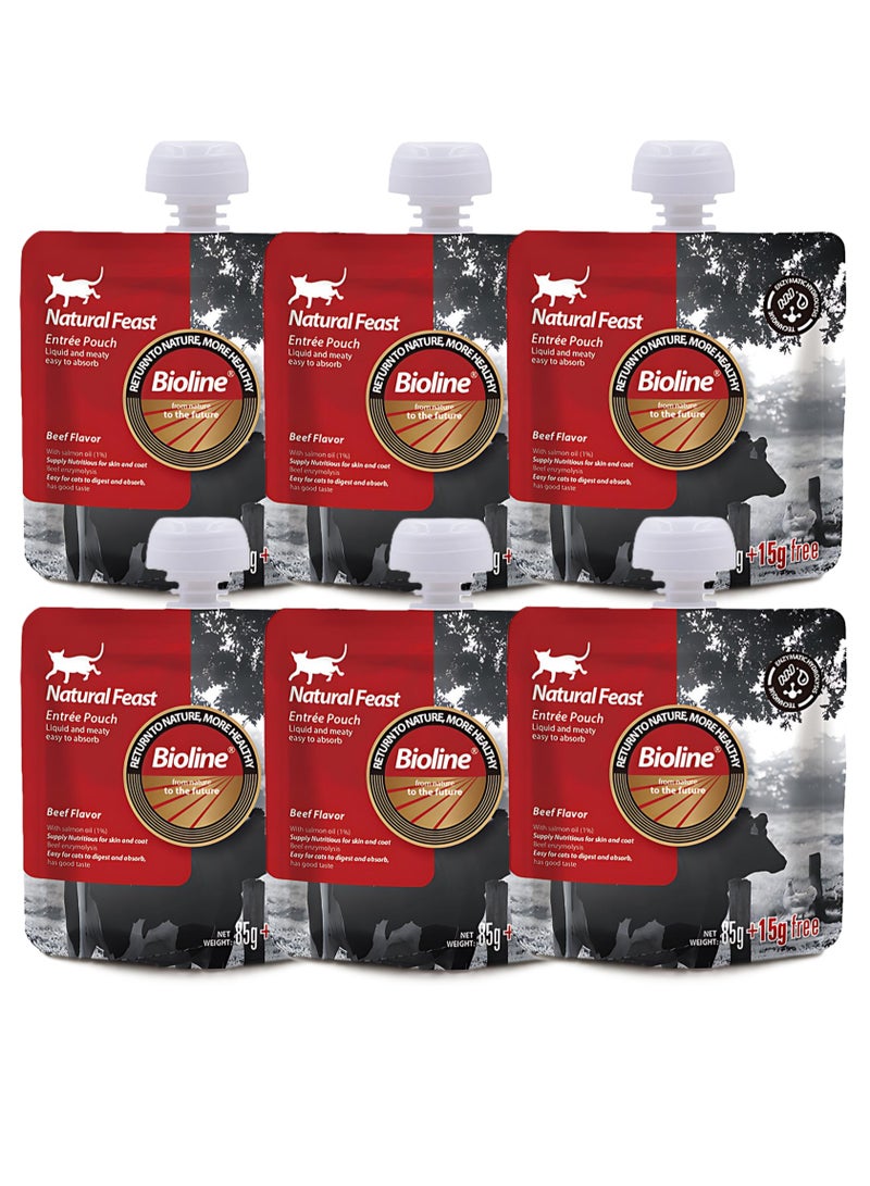 بايولاين 6 قطع من أكياس وجبة رئيسية طبيعية بنكهة لحم البقر (85 جم + 15 جم) × 6 - Image 1