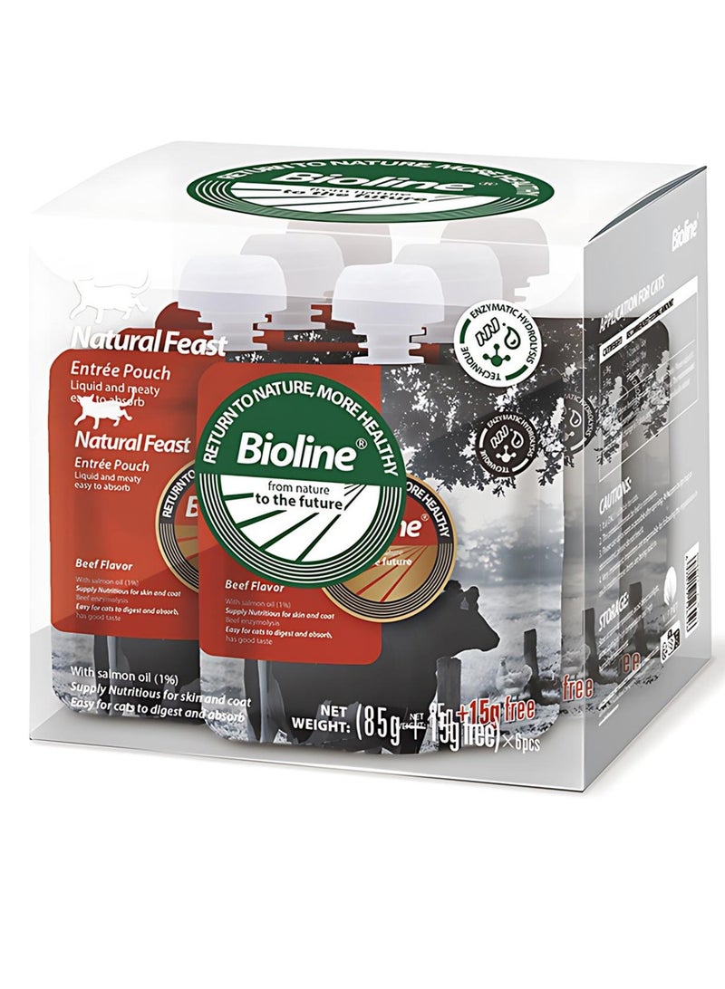 بايولاين 6 قطع من أكياس وجبة رئيسية طبيعية بنكهة لحم البقر (85 جم + 15 جم) × 6 - Image 2