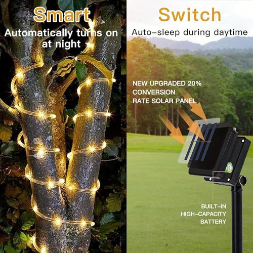Litverse Solar Rope Lights | 12Meter |100 Led | 8 Modes Fairy Lights | Outdoor Decoration | Waterproof Festive Lighting | Garden, Yard, Balcony, Party,Festival Restaurant,Diwali Décor - Wamwhite - Image 5