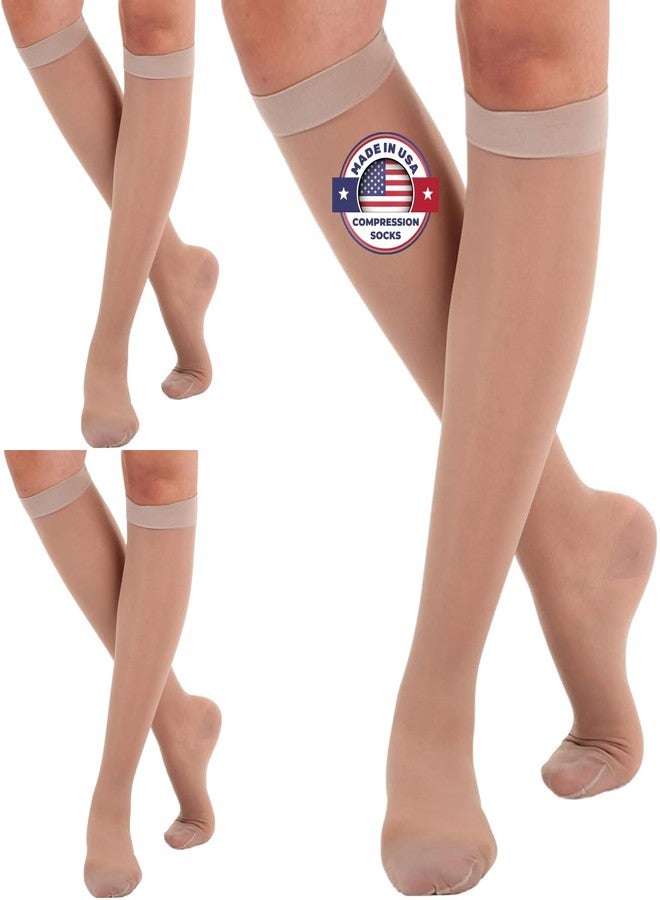 ABSOLUTE SUPPORT (3 Pairs - Closed Toe) Made in USA - Sheer Compression Stockings for Women 15-20mmHg - Womens Compression Socks for Circulation during Travel, Airplane, Sport, Athletic - Nude, X-Large - A101NU4-3 - Image 1