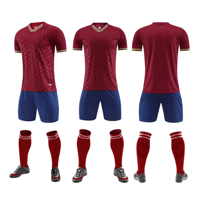 Generic Youth Soccer Jersey Kit Short Sleeve Training Uniform QD-8013 purplish red