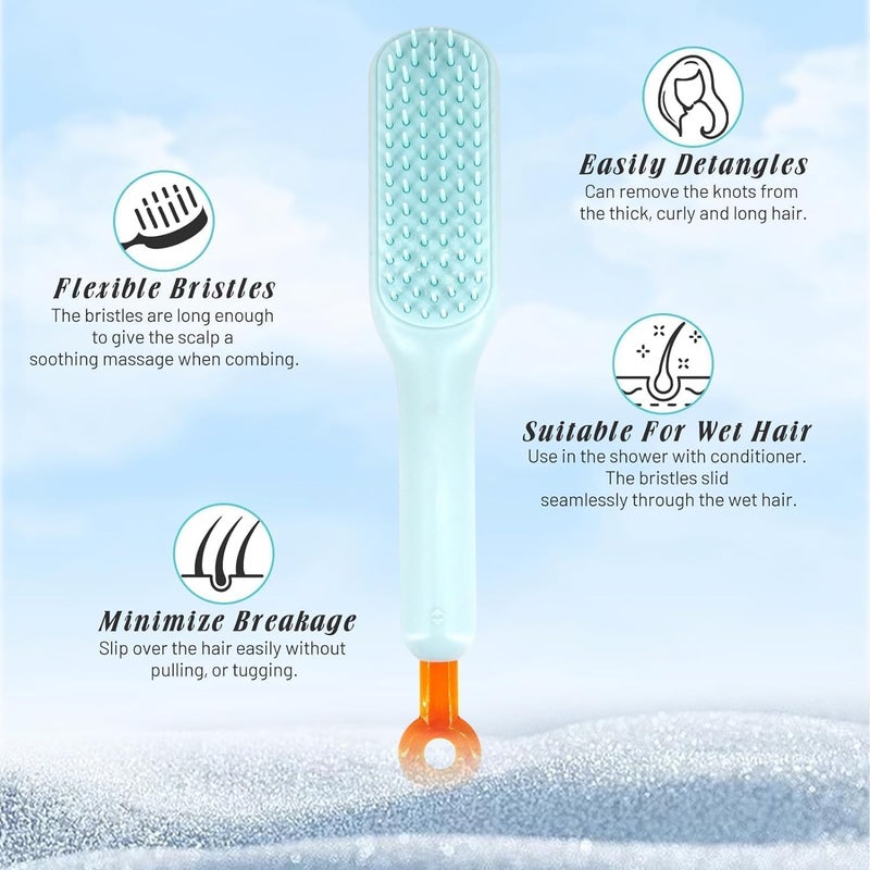 ViNishq Cleaning Hair Brush One Pull Clean Massage Comb with AntiStatic Bristles Effortless Detangling for Long Short Wavy and Straight Hair Gentle Scalp Care for Women Set of 2 - Image 2