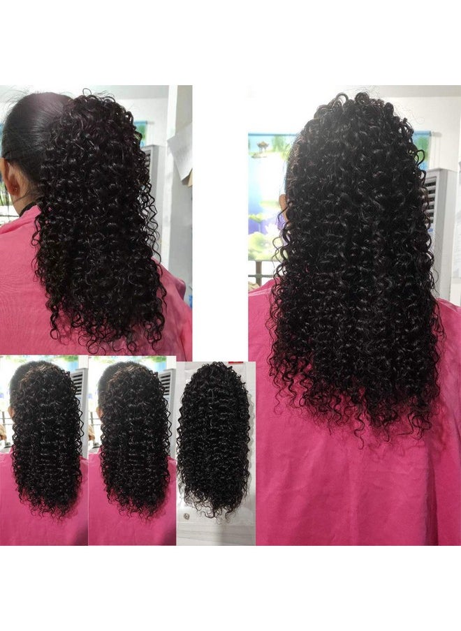 WENYU Kinky Curly Human Hair Drawstring Ponytail For Black Women 8A Brazilian Virgin Kinkys Curly Clip In Ponytail Extension Human Hair Pieces Natural Black (12 Inch Kinky Curly Drawstring Ponytail)  - Image 2