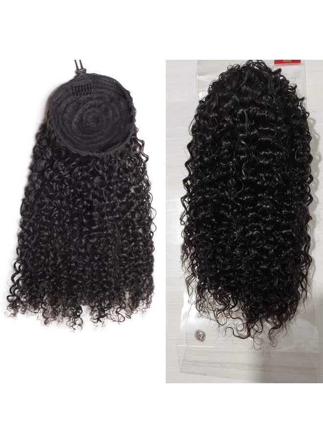 WENYU Kinky Curly Human Hair Drawstring Ponytail For Black Women 8A Brazilian Virgin Kinkys Curly Clip In Ponytail Extension Human Hair Pieces Natural Black (12 Inch Kinky Curly Drawstring Ponytail)  - Image 3