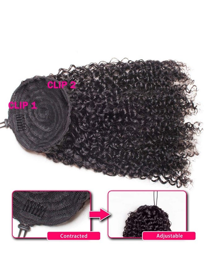 WENYU Kinky Curly Human Hair Drawstring Ponytail For Black Women 8A Brazilian Virgin Kinkys Curly Clip In Ponytail Extension Human Hair Pieces Natural Black (12 Inch Kinky Curly Drawstring Ponytail)  - Image 5