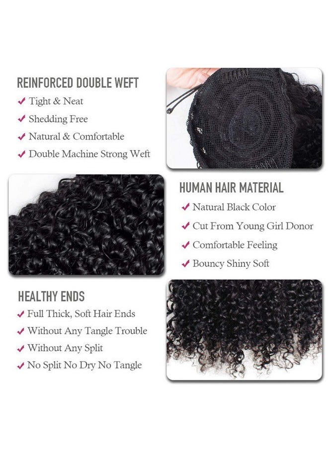 WENYU Kinky Curly Human Hair Drawstring Ponytail For Black Women 8A Brazilian Virgin Kinkys Curly Clip In Ponytail Extension Human Hair Pieces Natural Black (12 Inch Kinky Curly Drawstring Ponytail)  - Image 4