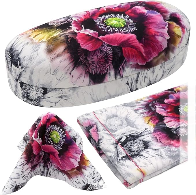 MyEyeglassCase Women's Sunglasses Case & Soft Glasses Pouch in Microfiber floral print - Medium to Large Eyeglass Case & Readers Pouch - Pouch & Cloth (AS113 Poppy) - Image 1