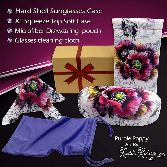 MyEyeglassCase Women's Sunglasses Case & Soft Glasses Pouch in Microfiber floral print - Medium to Large Eyeglass Case & Readers Pouch - Pouch & Cloth (AS113 Poppy) - Image 2